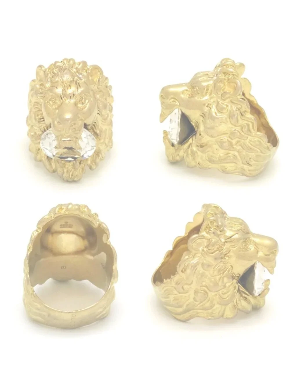 Gucci Crystal Lion Head Ring Gold Polished Metal